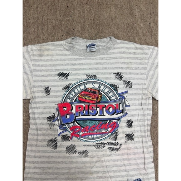 Vintage Nascar Racing Shirt Mens Large Gray 1990s Cars Bristol - Picture 2 of 10